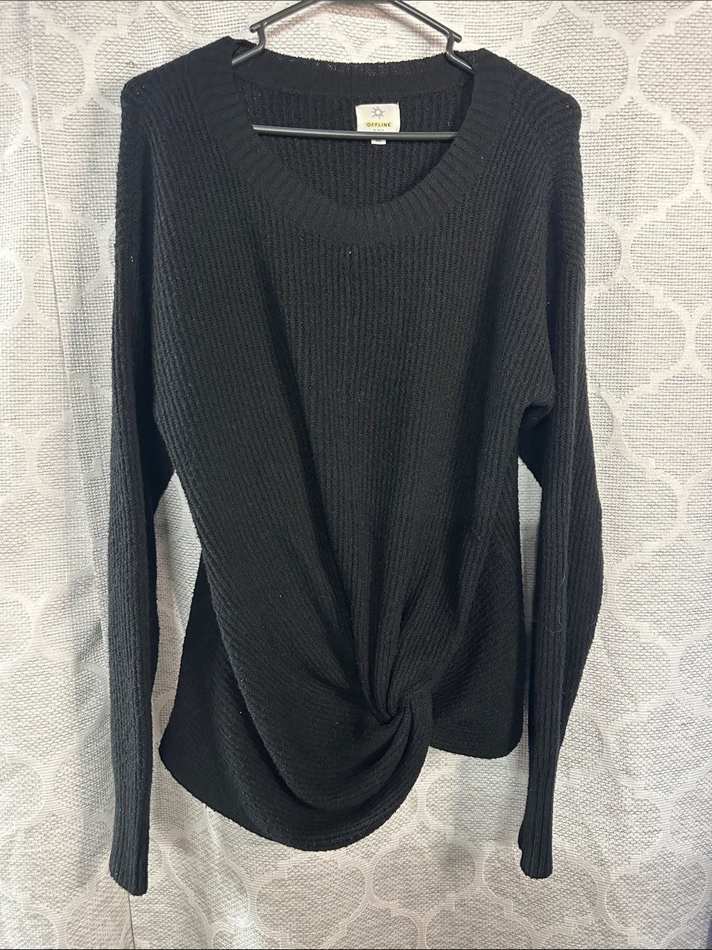 OFFLINE by Aerie Black Twist Front Ribbed Knit Pullover Sweater Women's M